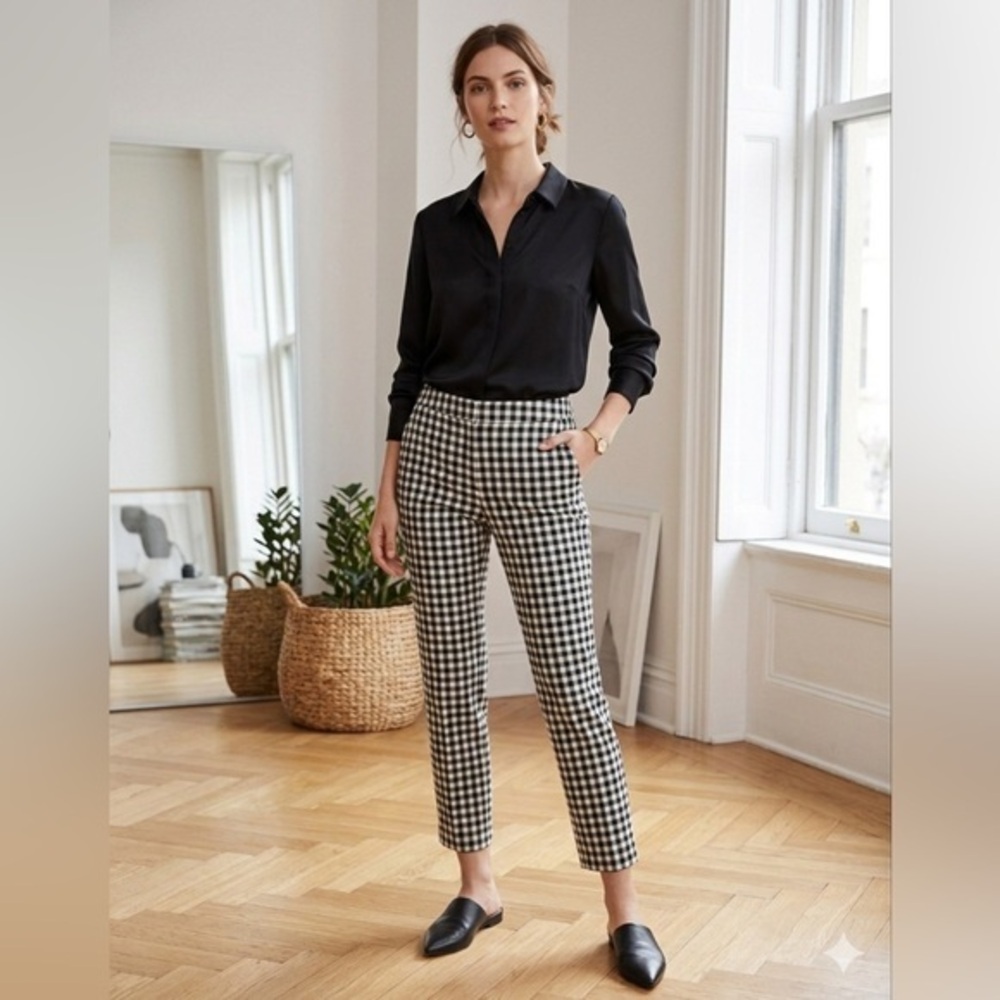 J. Jill Petites 14 Gingham Essential Cotton Stretch Skinny Crop Trouser Pant 14P